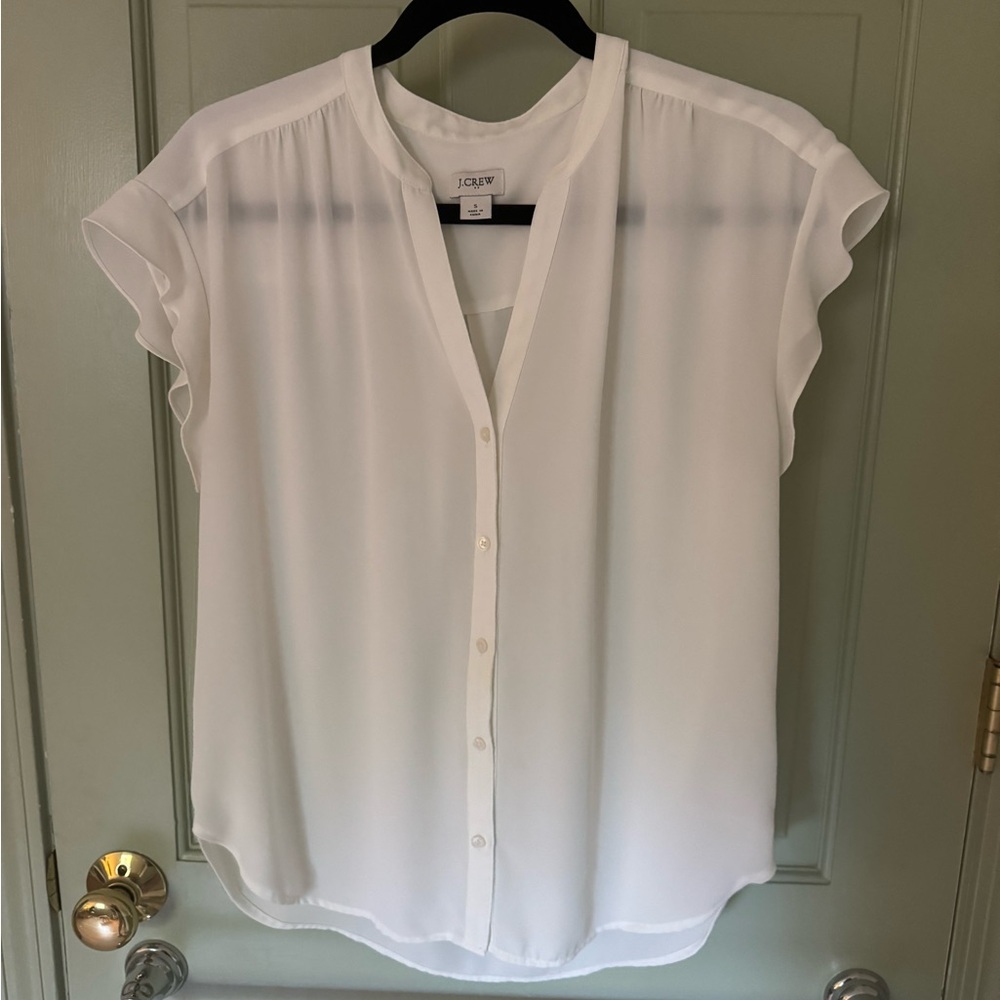 J. Crew Women's White Flutter Sleeve Blouse
